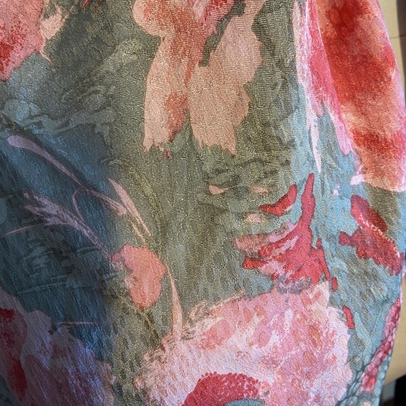 Vintage  Pink & Gray Floral Scarf 100% Silk - Picture 4 of 6